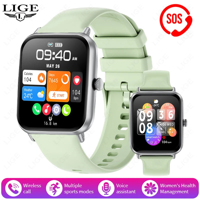 LIGE Bluetooth Anruf SOS Smart Uhr männer Sport Fitness Herz Rate Monitor IP68 Wasserdicht Neue Smartwatch Für Android IOS 2025