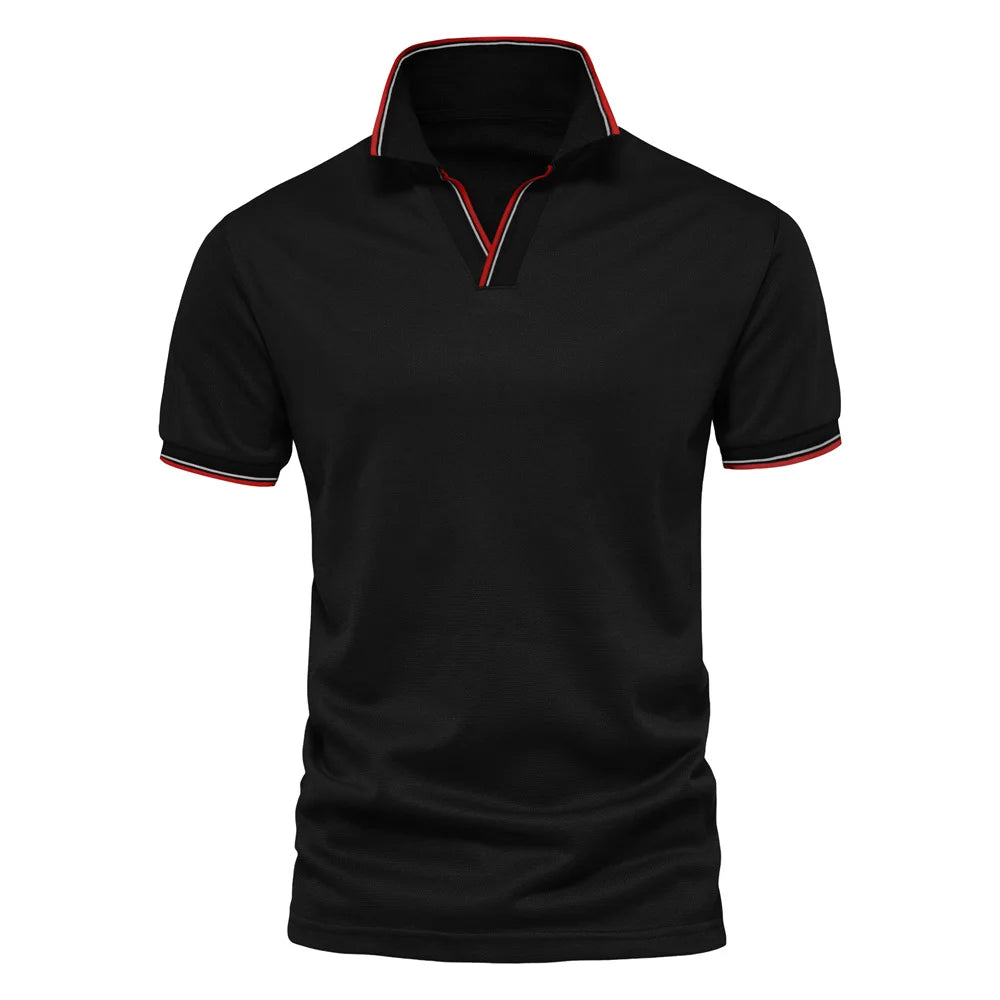 Herren Poloshirt mit V-Ausschnitt im einfarbigen, klassischen Stil