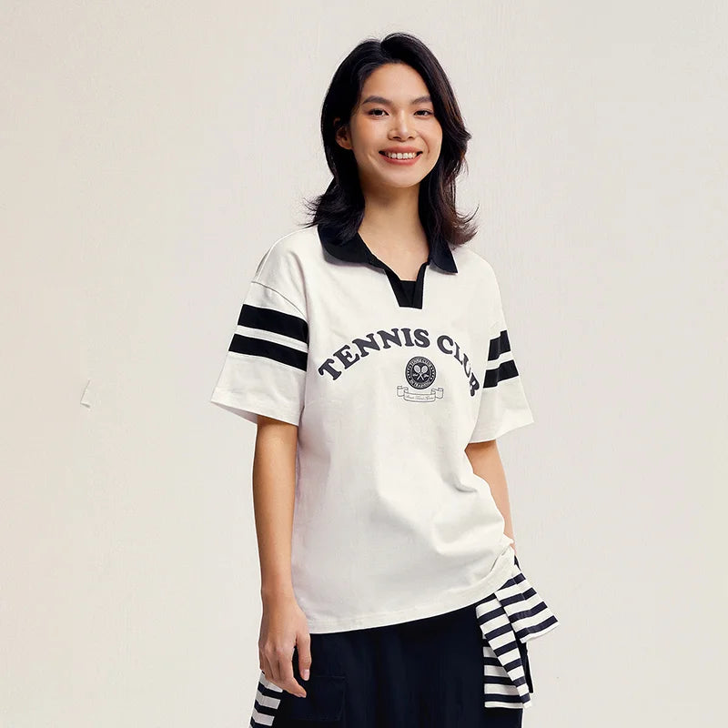 Semir Polo Shirt Frauen mittellange Baumwolle Buchstaben gedruckt Mode Sommer neue lose Kleidung College-Stil