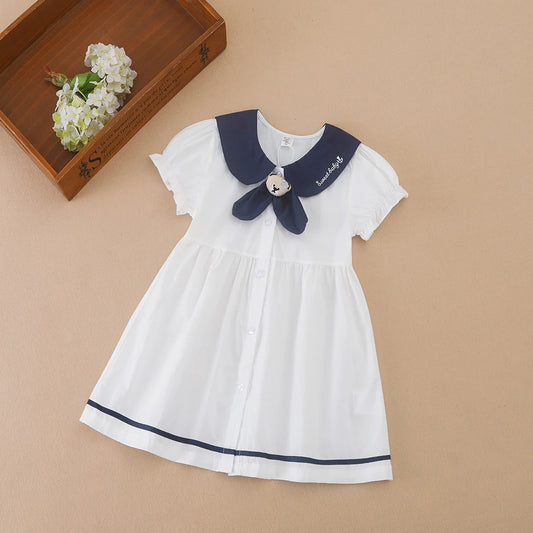 Baby Mädchen Kleid mit Marineblau Kragen Schleife Sommer Kinder Baumwolle Kleidung Kleinkind Outfit für Mädchen 2-6 Jahre