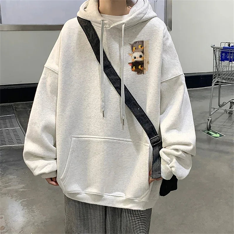 Frühling männer Cartoon Katzen Grafik Druck Hoodies Hip Hop Mode Mit Kapuze Sweatshirt Übergroßen Langarm Y2K Streetwear Hoodie