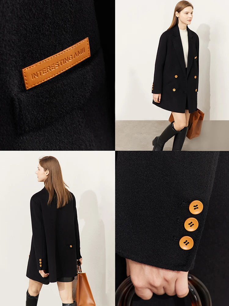 Damen Wollmantel im minimalistischen Design mit umlegekragen für den Winter