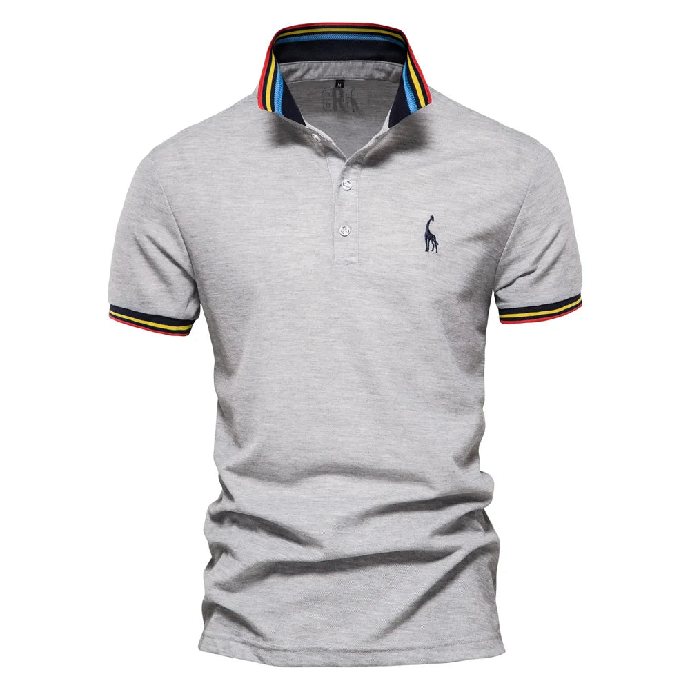 Herren Polo Shirt aus Baumwolle mit fester Hirsch-Stickerei und Kurzarm