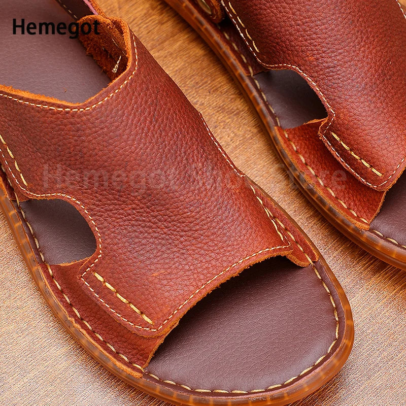 Men's Black Brown Sandals Roman Sandals New Summer Leather Non-Slip Soft Bottom Slippers Men's Casual Sandals Beach Shoes