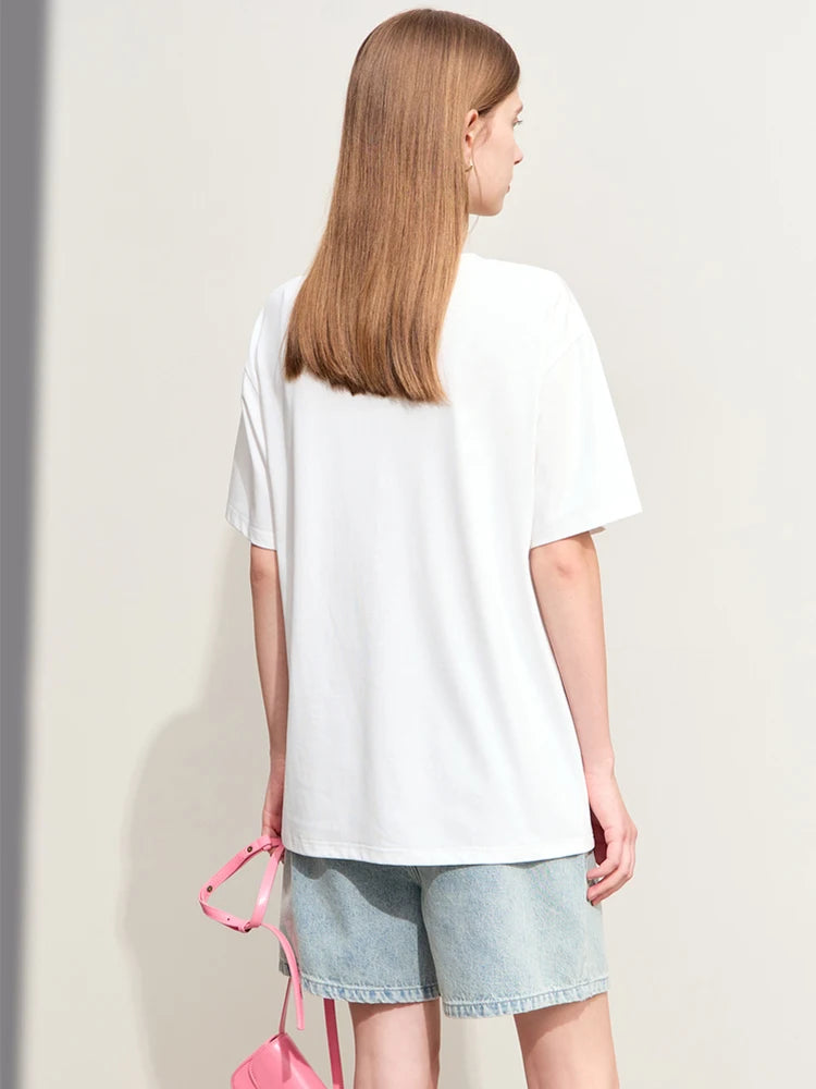 Damen T-Shirts im minimalistischen Stil mit abstraktem Druck für den Sommer