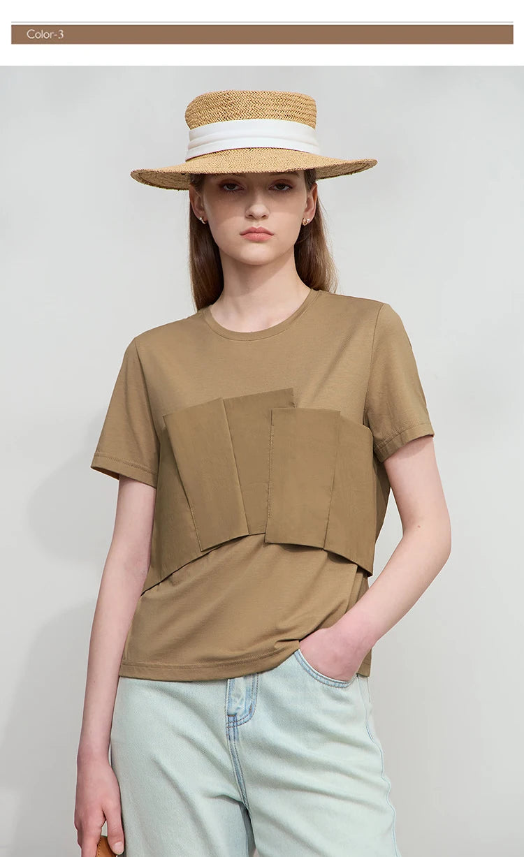 Damen T-Shirt im minimalistischen Stil mit lässigem Komfort und geradem Spleißen