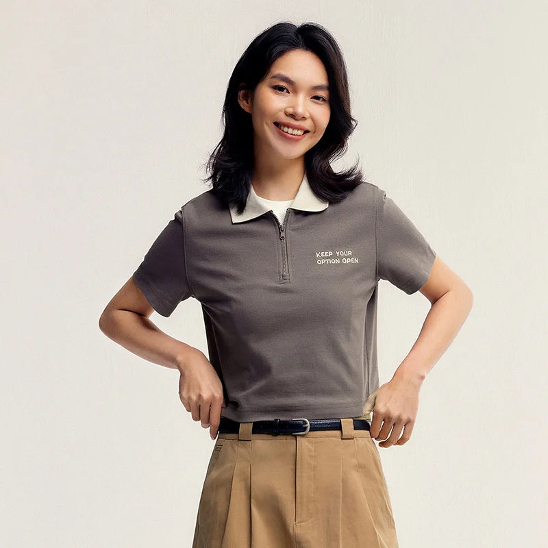 Semir Polo Shirt Frauen kurze Buchstaben Stickerei 2024 Sommer neue anti bakterielle Textur Top Temperament