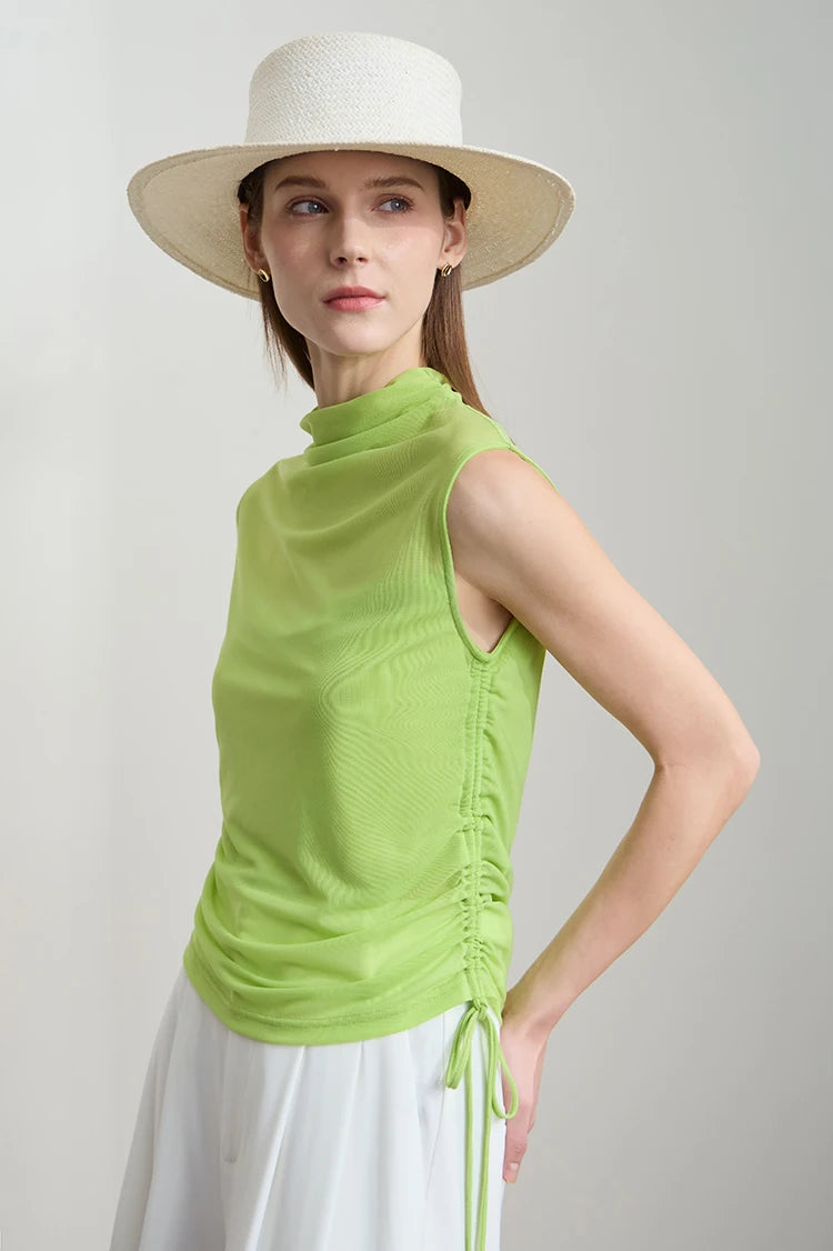 Damen T-Shirts im Sommer-Stil mit solidem ärmellosem Rollkragen für Büro