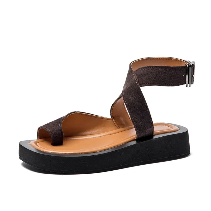 AIYUQI Sandalen für Damen, große Größe, Clip-Zehen, modisch, 2025, neue römische Damen-Sommersandalen, Wildleder, echtes Leder, Strandsandalen für Damen