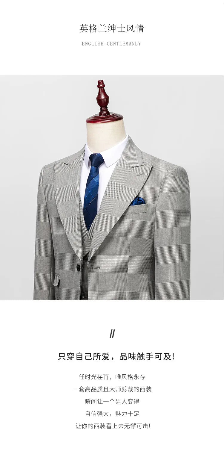 Dreiteiliger Herrenanzug – Blazer, Weste & Hose im karierten Design