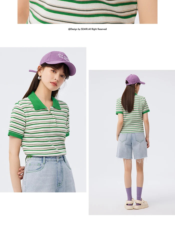 Semir Polo Shirt Frauen eng Sommer neue weiche Waffel gestreiftes Hemd T-Shirt