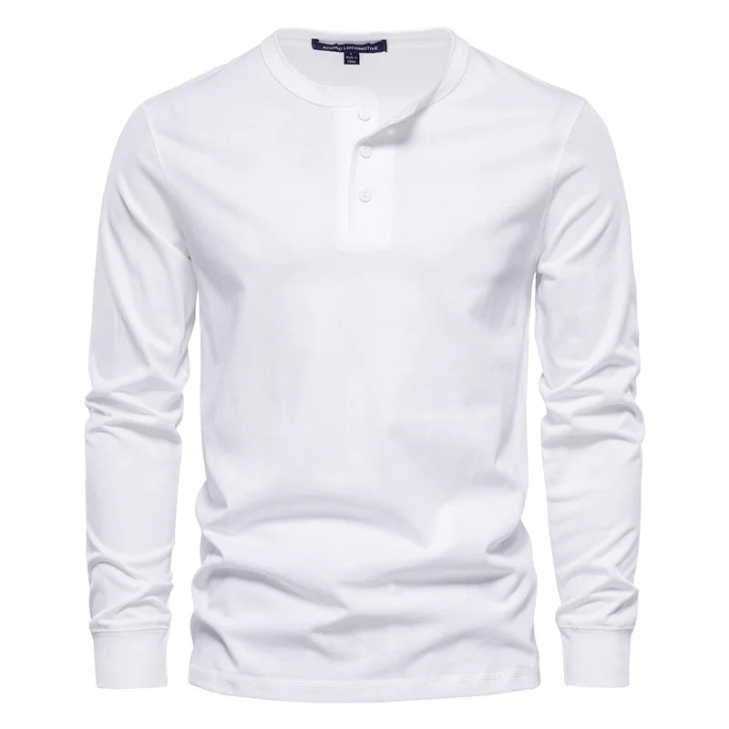 Herren Langarm T-Shirt mit Button-Down Kragen aus hochwertiger Baumwolle