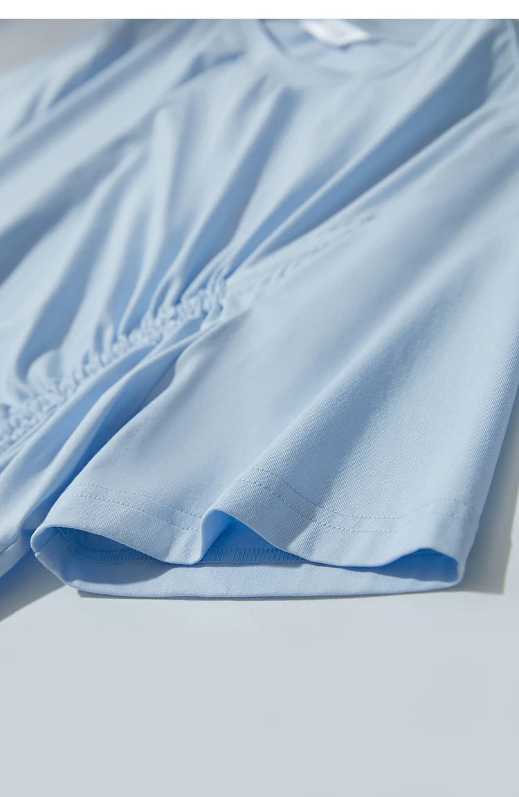 Damen Sommer T-Shirt mit Rundhals und Kordelzug in lässiger Form