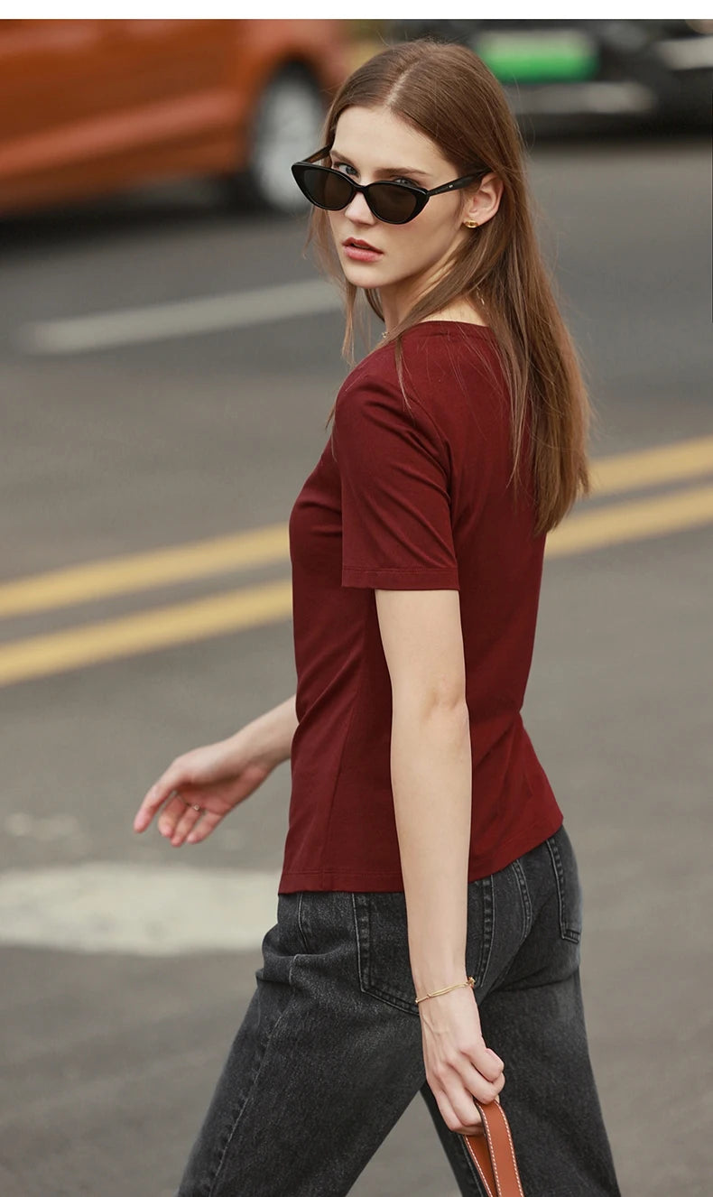 Damen T-Shirt mit asymmetrischem Design und kurzen Ärmeln für den Sommer