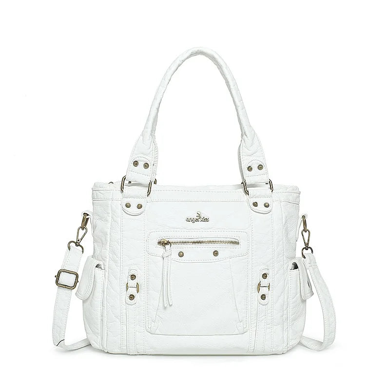 Damen-Schultertasche aus PU mit Mehrfachfächern Bronze Vintage Look Geräumige Innentaschen