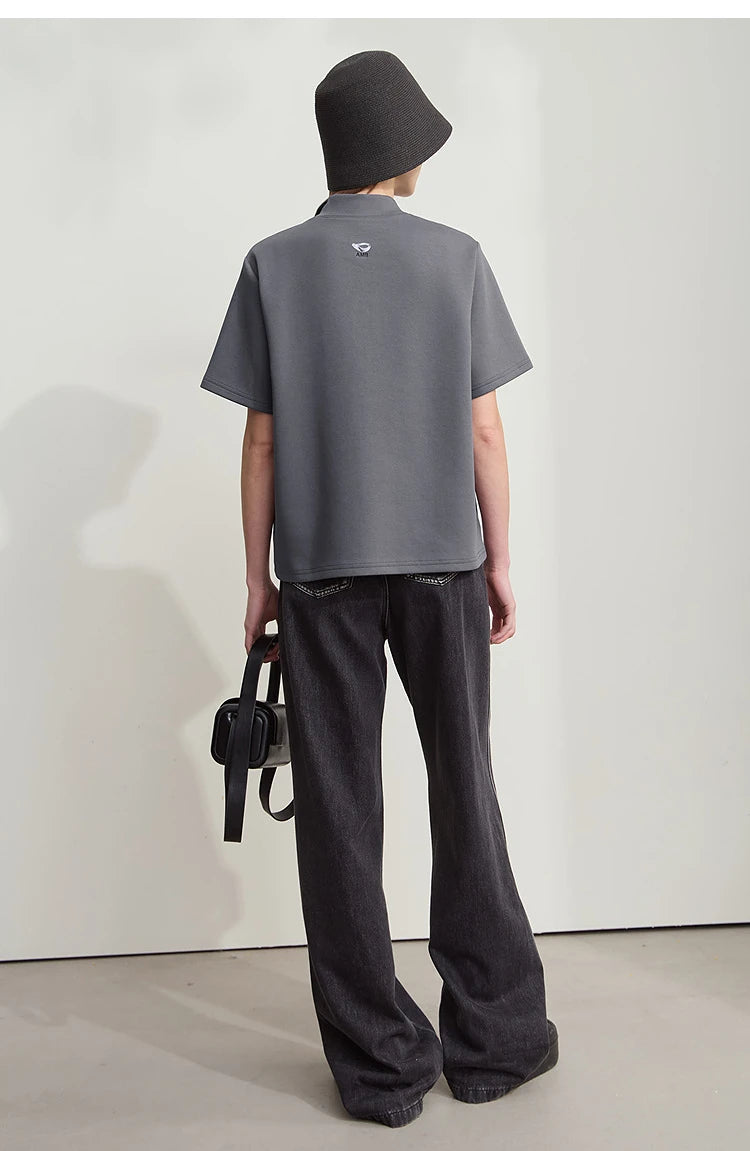 Damen Casual T-Shirt mit Gedrucktem Rollkragen und Kurzarm für den Sommer