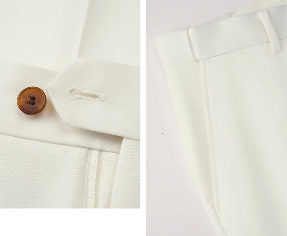 Hochwertiger Herrenanzug aus Wolle-Kaschmir, Weiß, Slim Fit, Doppelreiher für Hochzeit und Business.
