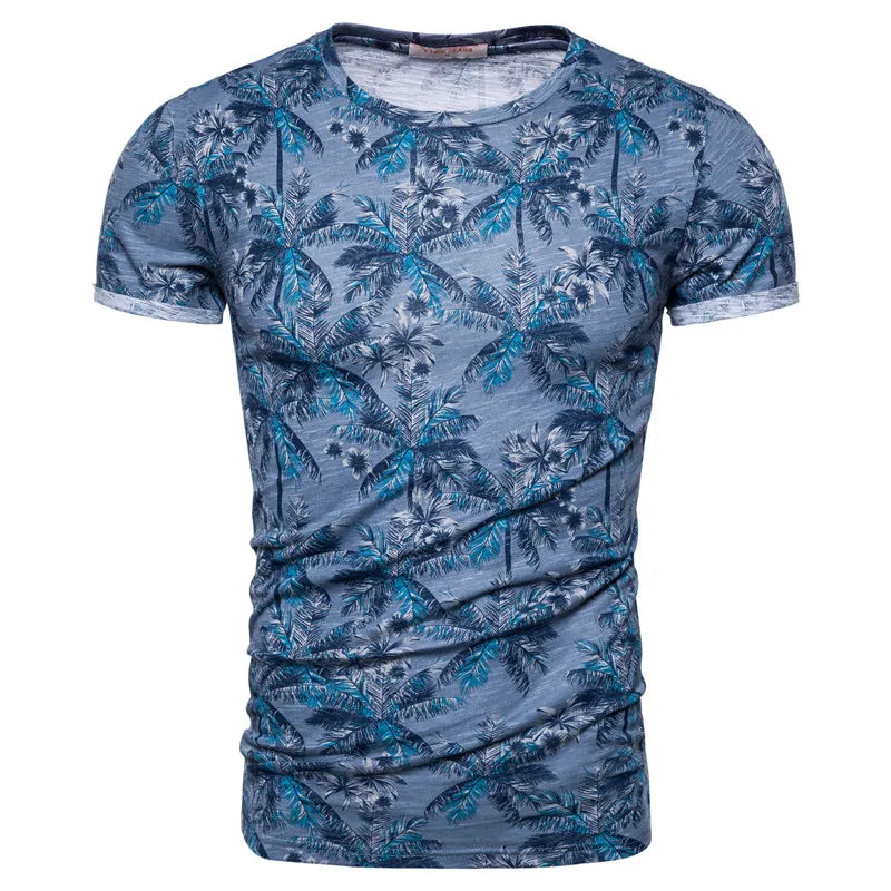Herren T-Shirt im Hawaii-Stil aus 100 Prozent Baumwolle mit Oansatz Druck