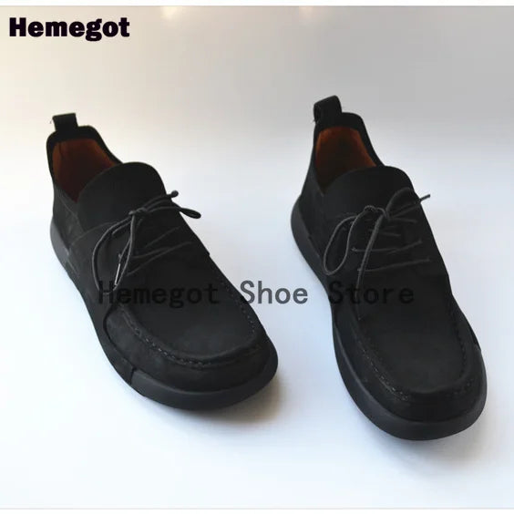 Black Flats Men Shoes Classic British Style Men's Casual Leather Shoes for Outdoor Camping Anti-Slip Leather Handmade Men Shoes