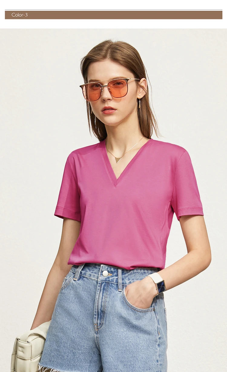 Damen Tops im Minimalismus-Stil mit V-Ausschnitt und kurzen Ärmeln
