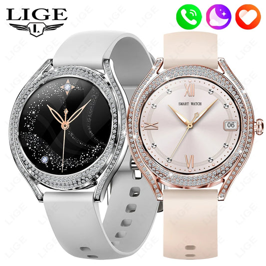 LIGE Neue Frauen Smart Uhr 1,28 Zoll Sport Fitness Armband BT HD Anruf Uhr Wasserdicht Diamant Fall Mode Smartwatch 2025