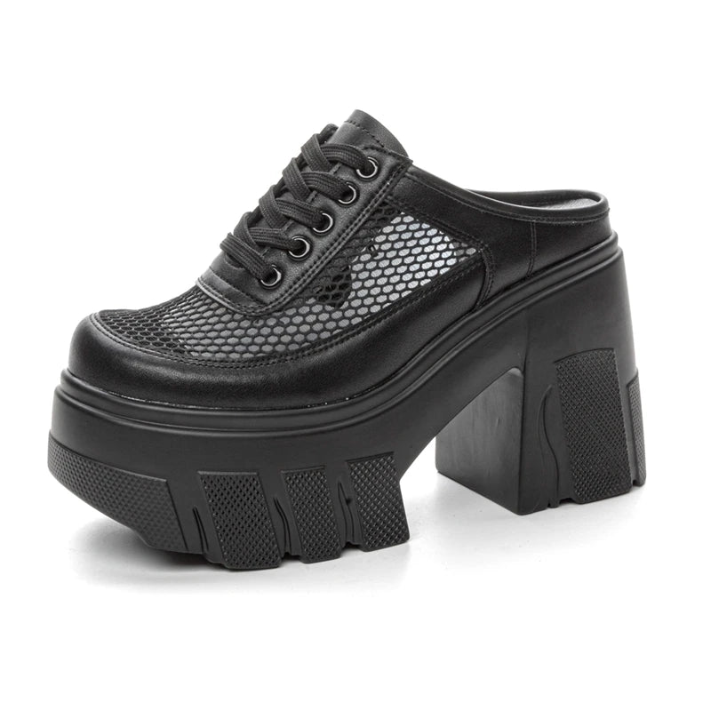 AIYUQI Hausschuhe Frauen High Heel 2025 Neue Sommer Closed Toe Frauen Hausschuhe 11 cm Höhe Mesh Plattform Hausschuhe Frauen