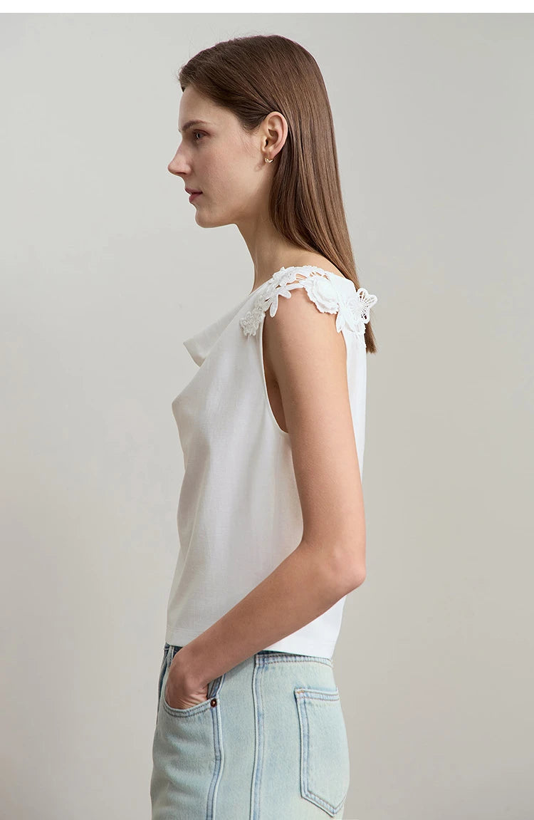 Damen Casual-T-Shirt im minimalistischen Stil mit Swing-Kragen und ärmellos