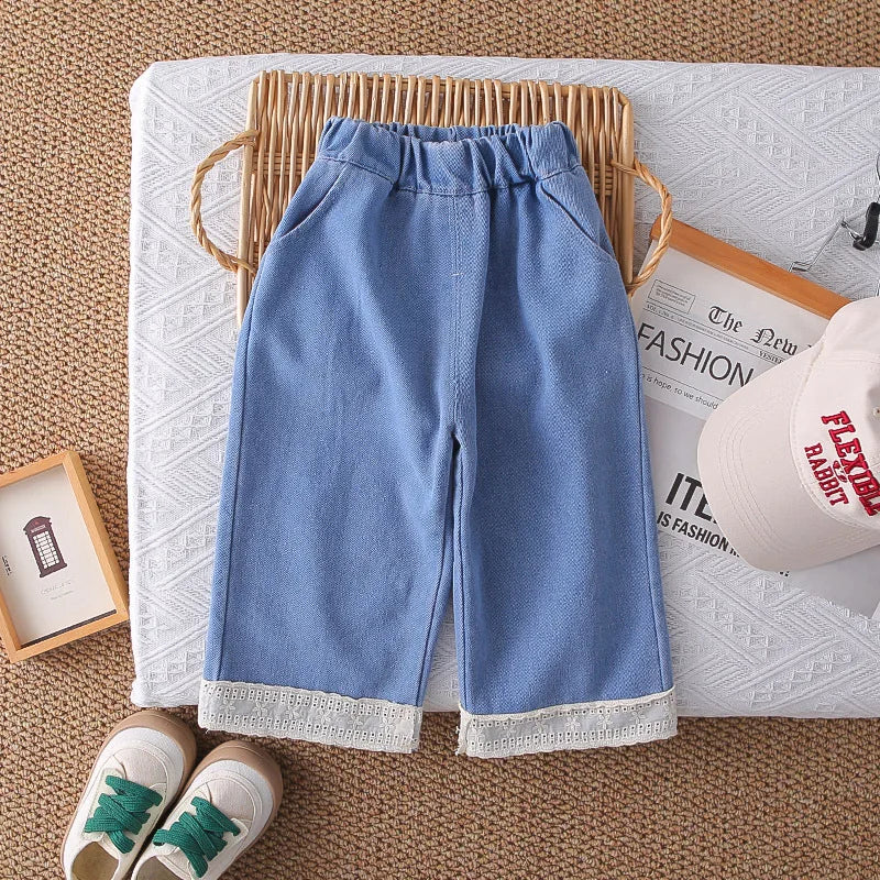 Mädchen Kleidung Set mit süßem Mantel und breiten Hosen im Koreanischen Stil