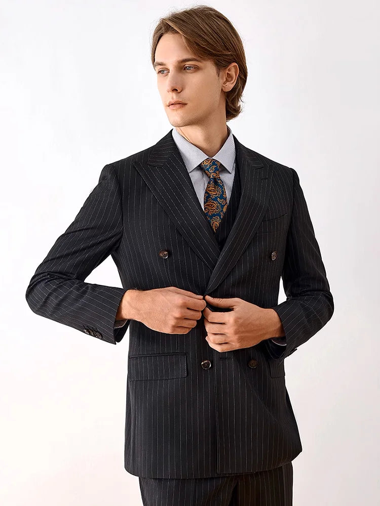 Hochwertiger Herrenanzug in Slim Fit mit schwarzem Sakko, Weste und Hose – ideal für Hochzeiten und festliche Anlässe
