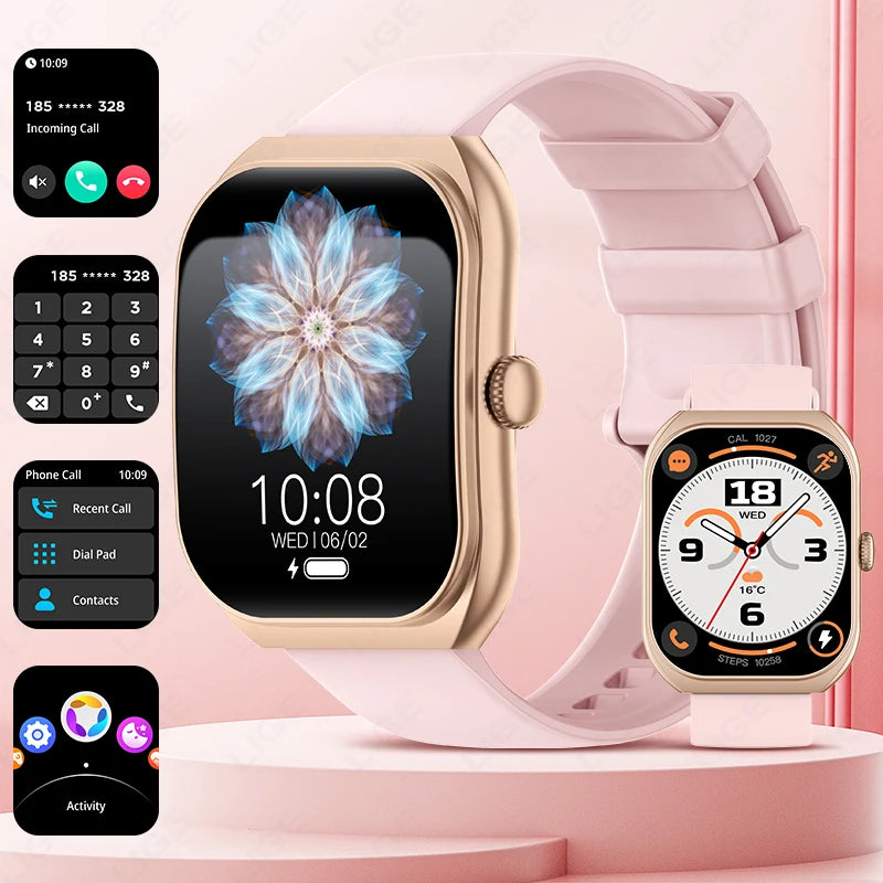 LIGE Neue 2,01'' 3D Gebogene Bildschirm Smart Uhr Bluetooth Anruf Blut Sauerstoff Herzfrequenz Sport Fitness Armband Wasserdichte Smartwatch