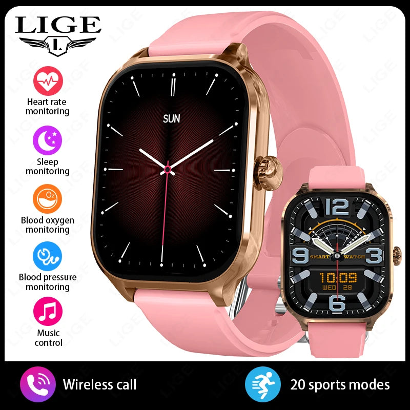 LIGE Smart Watch 2,01" HD-Bildschirm Bluetooth Sprachanruf Multi-Sportmodi Herzfrequenz-Schlafüberwachung Smartwatch für Männer Frauen