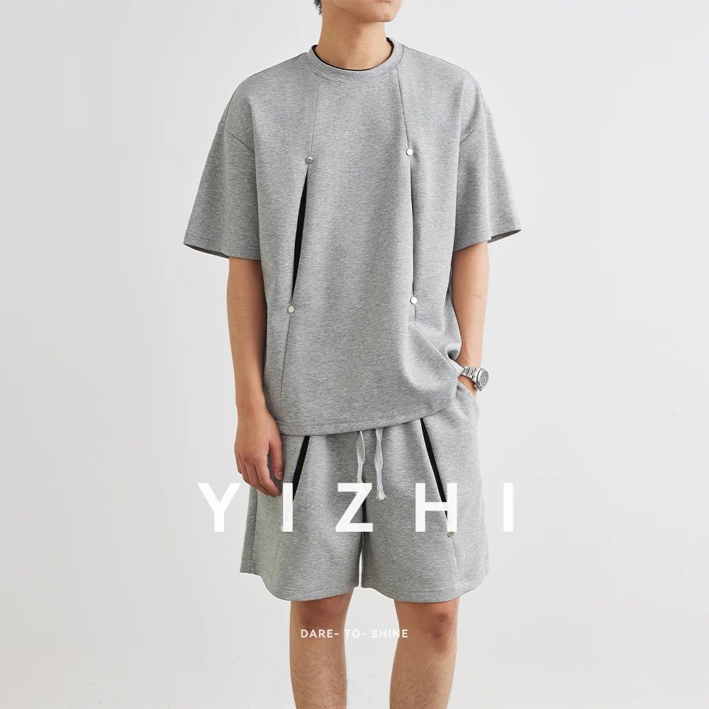 Herren Kurzarm T-Shirt Set mit elastischer Taille und praktischen Taschen