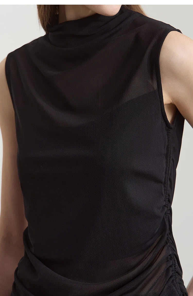 Damen T-Shirts im Sommer-Stil mit solidem ärmellosem Rollkragen für Büro