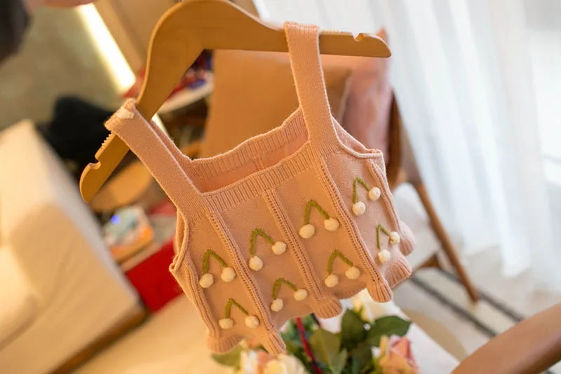Mädchen Gestrickte Weste mit niedlicher Blumen-Farbblock-Design für Herbst 0-4 Jahre