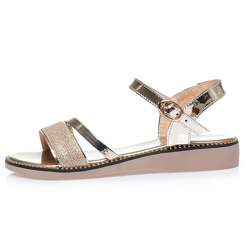 Damen Sandalen Flach Golden Silber Gr. 41-42