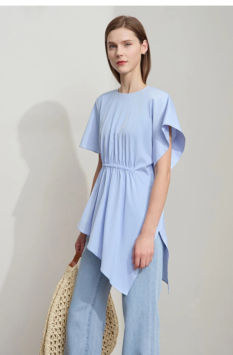 Damen T-Shirt mit rundem Hals und asymmetrischem Design für den Sommer