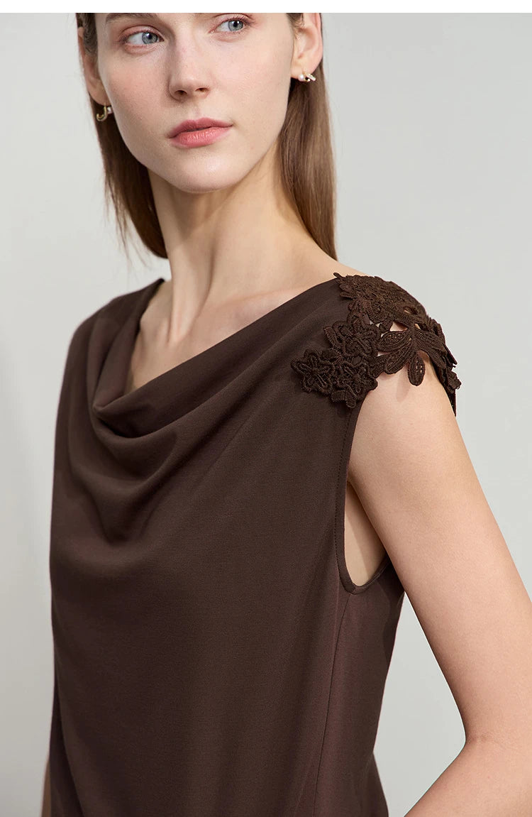 Damen Casual-T-Shirt im minimalistischen Stil mit Swing-Kragen und ärmellos