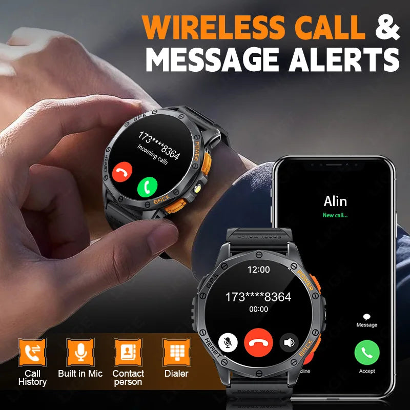 LIGE Military GPS Smart Uhr Männer AMOLED HD Bildschirm Bluetooth Anruf Herzfrequenz LED Taschenlampe Kompass 530 mAh Smartwatches 2025 neue