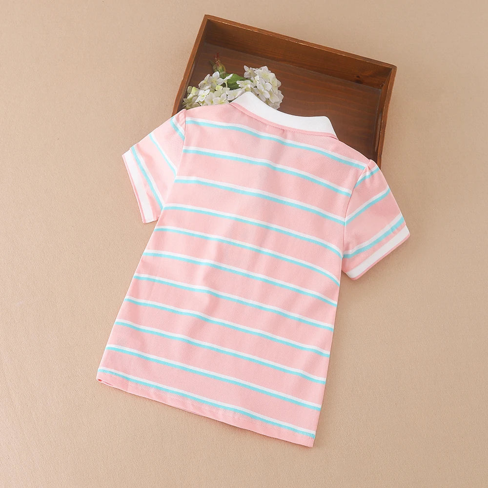 Mädchen Polo Sommer Kinder Kurzarm Baumwolle T-Shirts 2024 neue Kinder drehen Kragen gestreifte Kleidung Mädchen Tops für 5-12 Alter