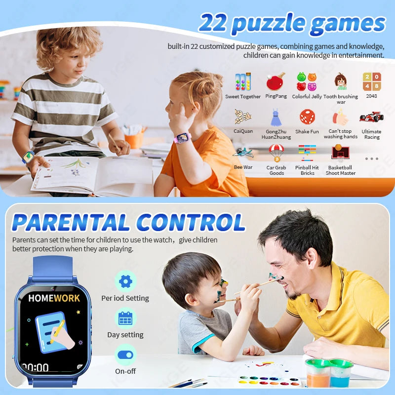 LIGE Kinder-Smartwatch, Alter 3–12 Jahre alt, Kinderuhr, Lernspiel, Kamera, Video, Audio, Geschichte, Kind, Smartwatch, Mädchen, Jungen, Geschenk