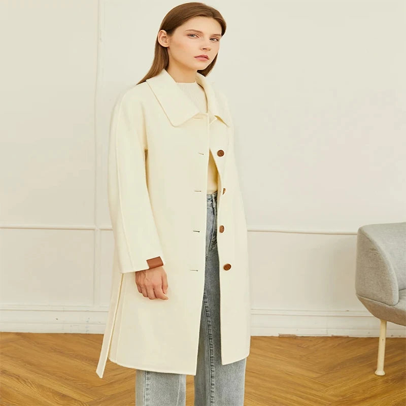 Damen Winter Mantel aus Wolle mit elegantem Einreiher und Taschen