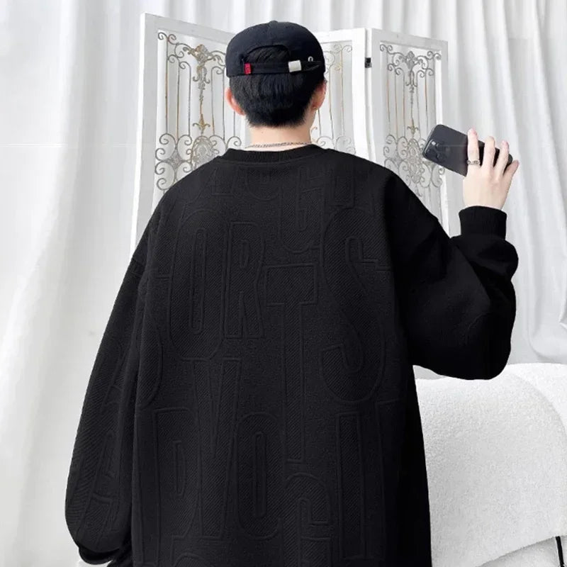 Herren Sweatshirt im Buchstaben-Jacquard mit Rundhalsausschnitt für lässige Frühlingstage