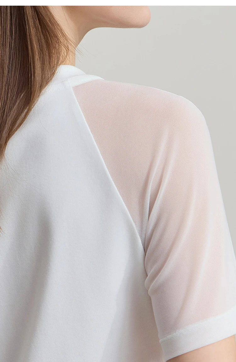Damen T-Shirt im Casual-Stil mit gesticktem Rundhals und kurzen Ärmeln