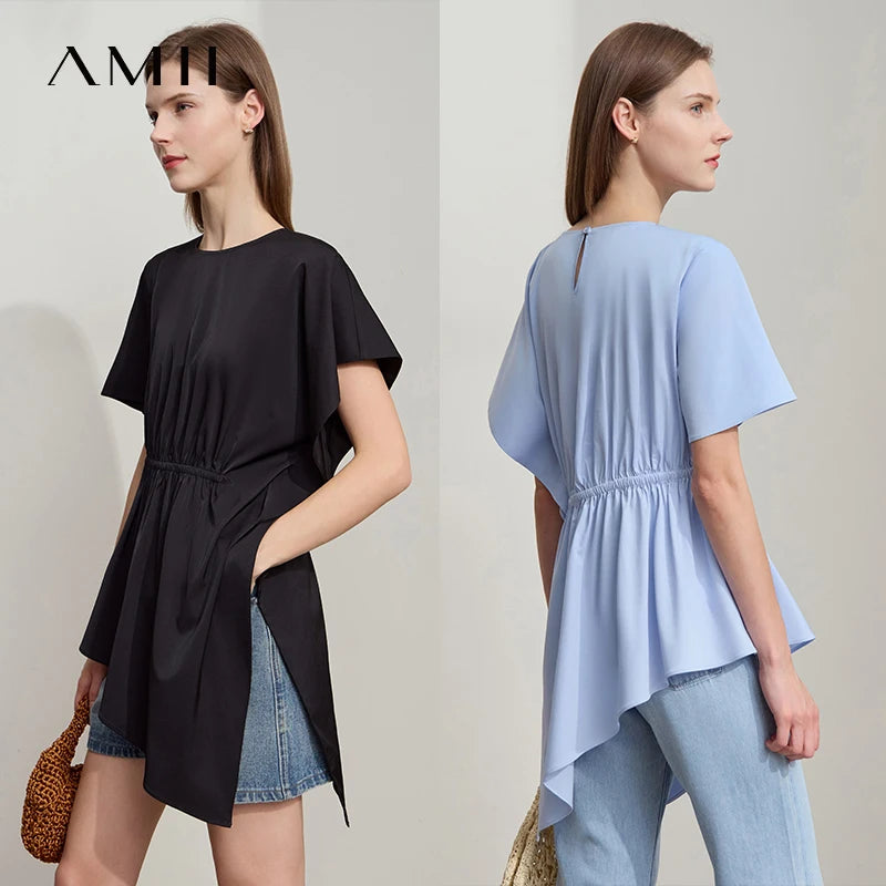 Damen T-Shirt mit rundem Hals und asymmetrischem Design für den Sommer