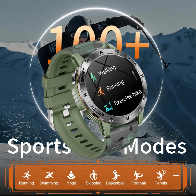 Männer Smartwatch im Militär-Stil mit 360x360 HD Bildschirm und Wasserdichtigkeit