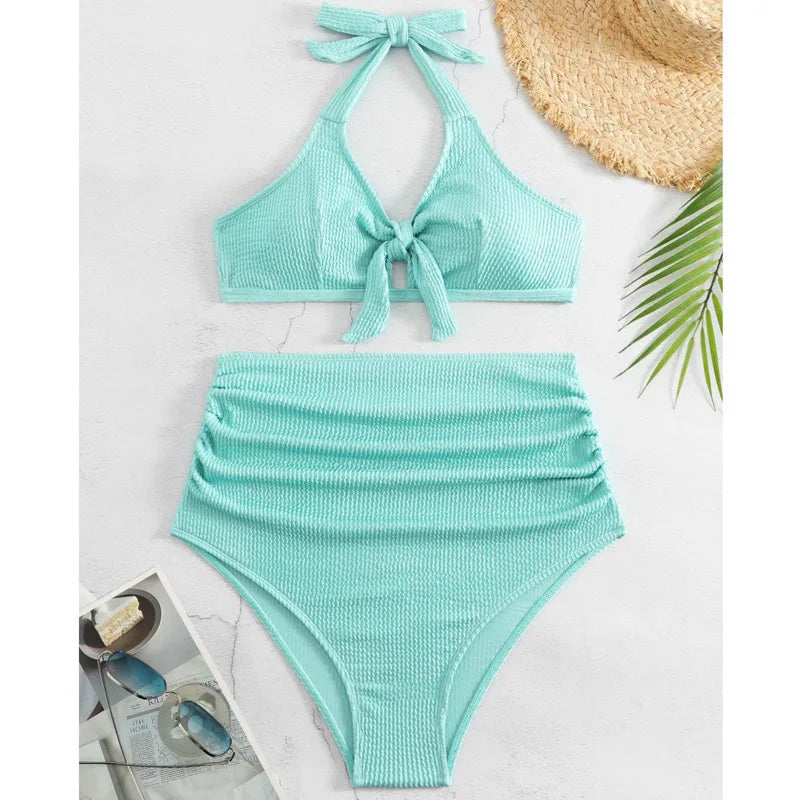 Schwarzer Sexy Tanga-Bikini für Damen in Unifarbe – Brasilianisches Badeanzug-Set für Strand und Pool
