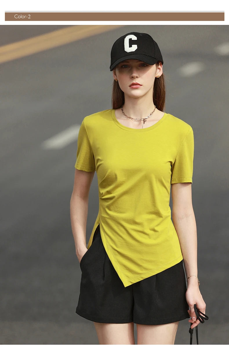 Damen T-Shirt mit asymmetrischem Design und kurzen Ärmeln für den Sommer