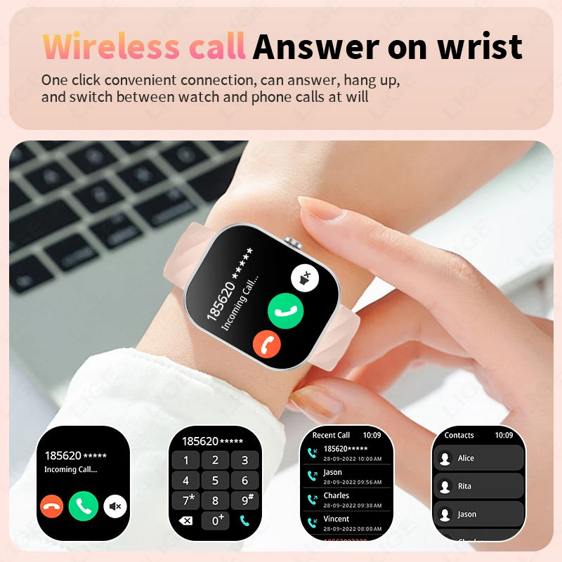 LIGE Neue Smartwatch mit Sprachanruf, ultragroßer 2,01'' HD-Bildschirm, 24-Stunden-Gesundheitsmonitor, Smartwatch, 100+ Sportmodi, modische Zifferblätter