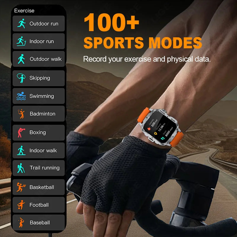 LIGE Outdoor Militär Sport Smart Uhr Männer Frauen Fitness Track Herzfrequenz Blut Sauerstoff Wasserdicht BT Anruf 1,95-Zoll Smartwatch
