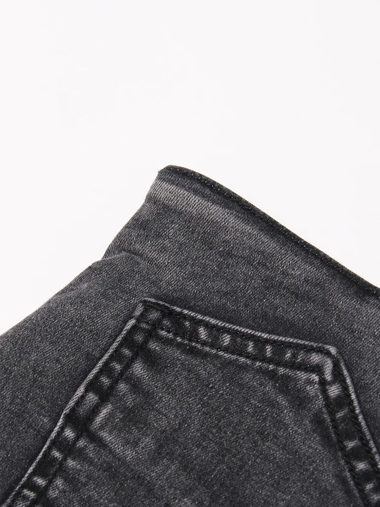 Colorblock-Leoparden-Jeans mit Hohldesign für Damen – High-Waist, gespleißte Taschen und weites Bein